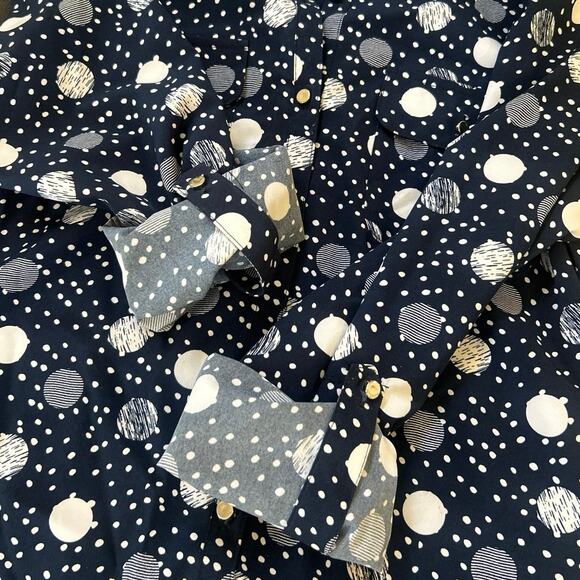 Vtg Notations Dress Casual Blouse, Navy Wht Polkadot Long Sleeve Women’s S - Picture 8 of 9